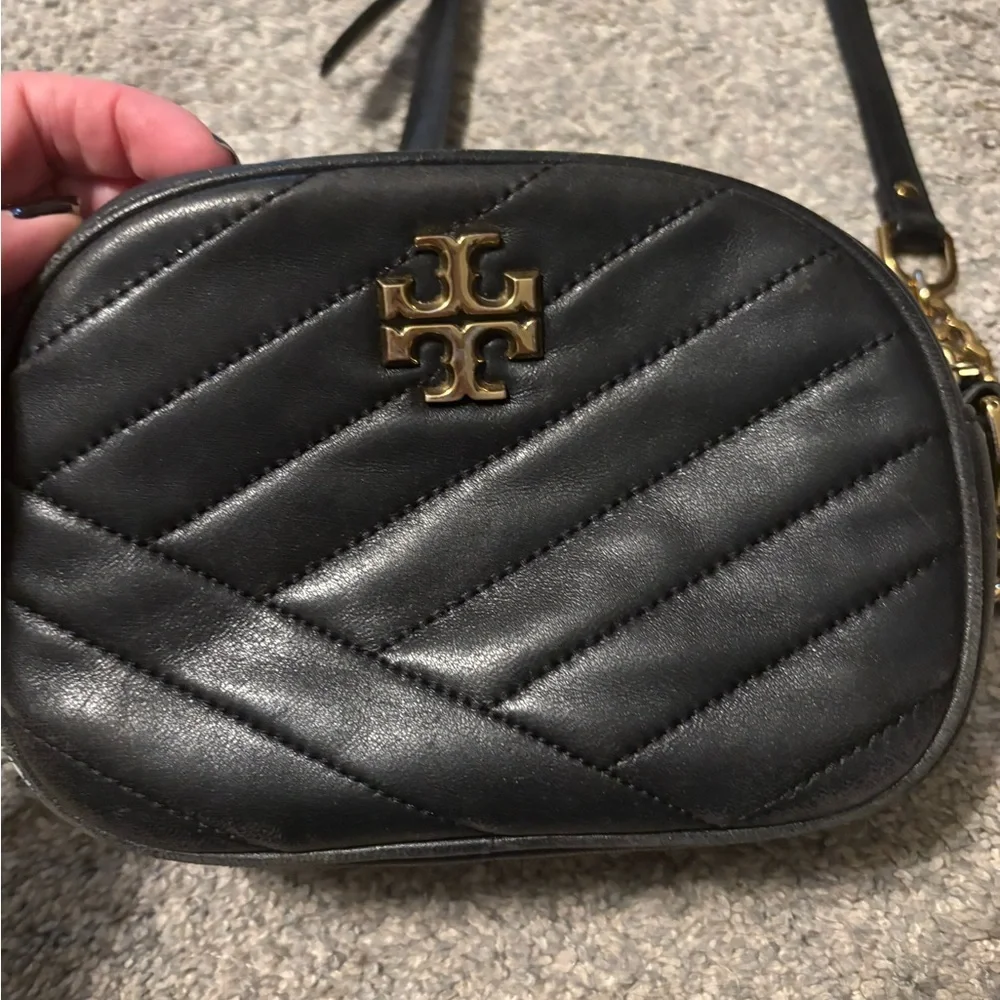 Tory Burch Black Quilted Leather Crossbody with Gold Chain
